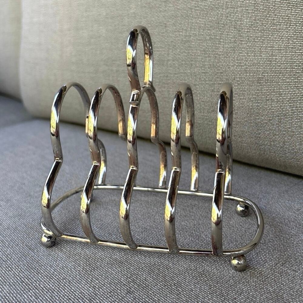 Vintage Silver Plate Toast Rack Wire Letter Sorter Napkin Holder Ball Feet